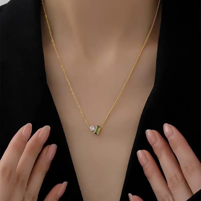 Green Rectangle diamond Pendant Chain