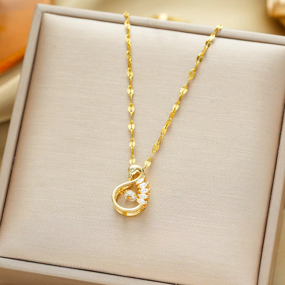 Serene White Swan Charm Pendant Chain
