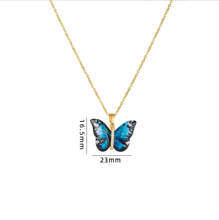Black & Blue Butterfly Pendant Chain
