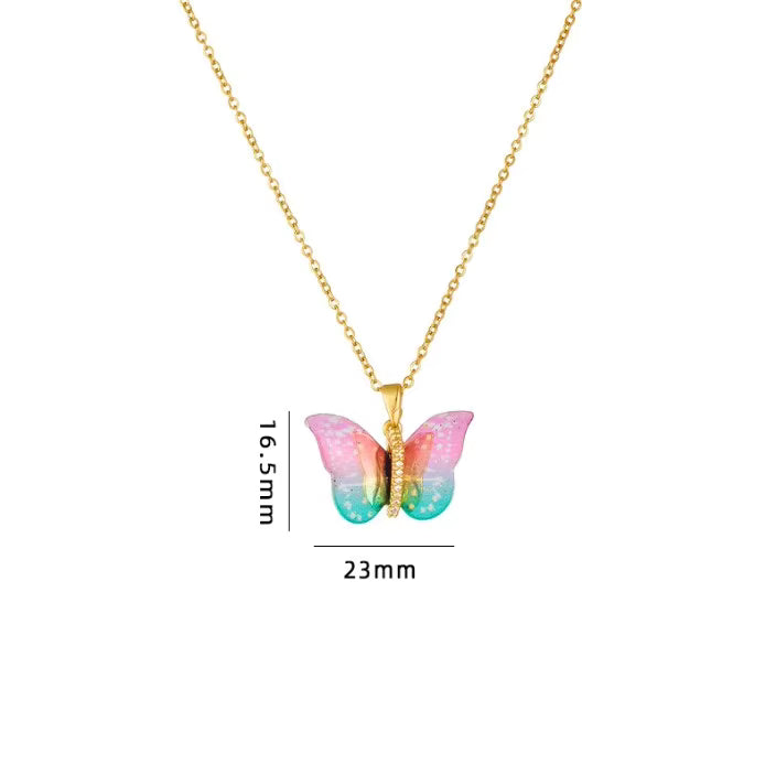 Pink & Blue Butterfly Pendant Chain