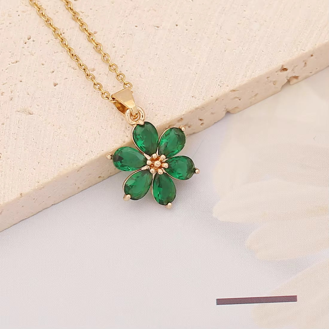 Green 6-Petal Flower Pendant Chain