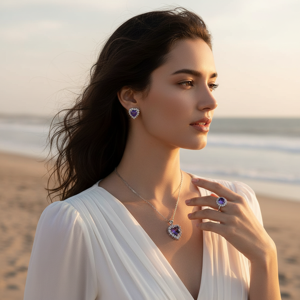 Luxe Purple Heart Zirconia Jewelry Set