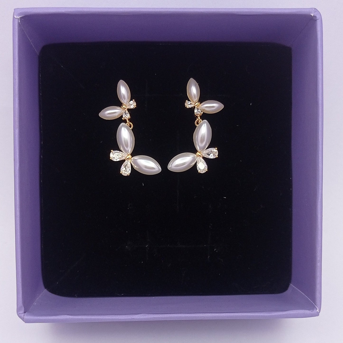 Pearl and Stone Butterfly Drop Earring