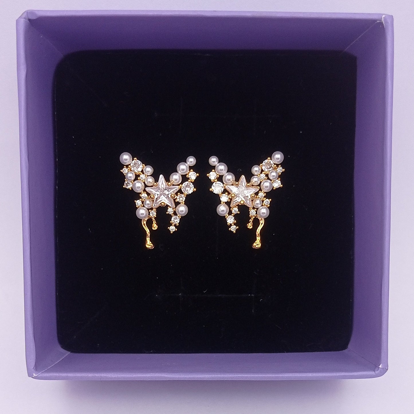 Pearls and Stones Butterfly with Star Center Earring