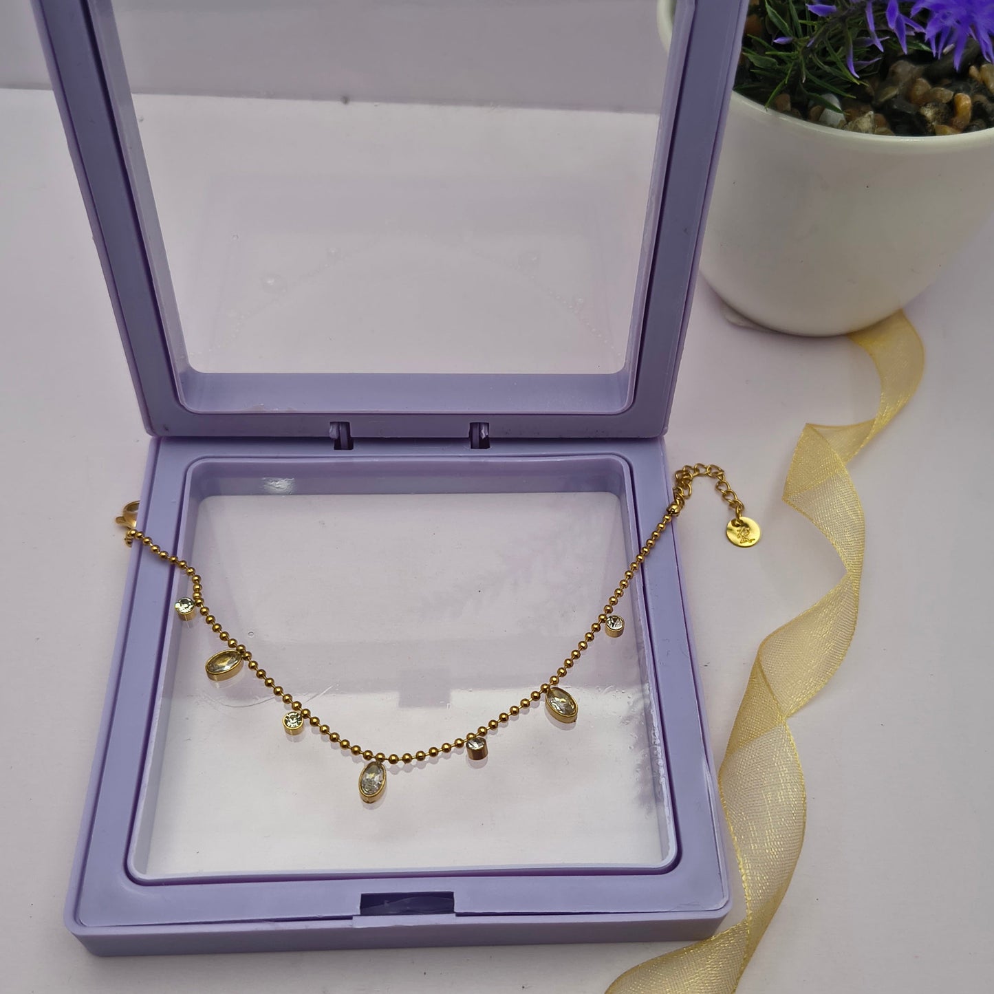 Crystal Drops Elegance Bracelet – Delicate Gold-Plated Drop & Stone Charm Bracelet