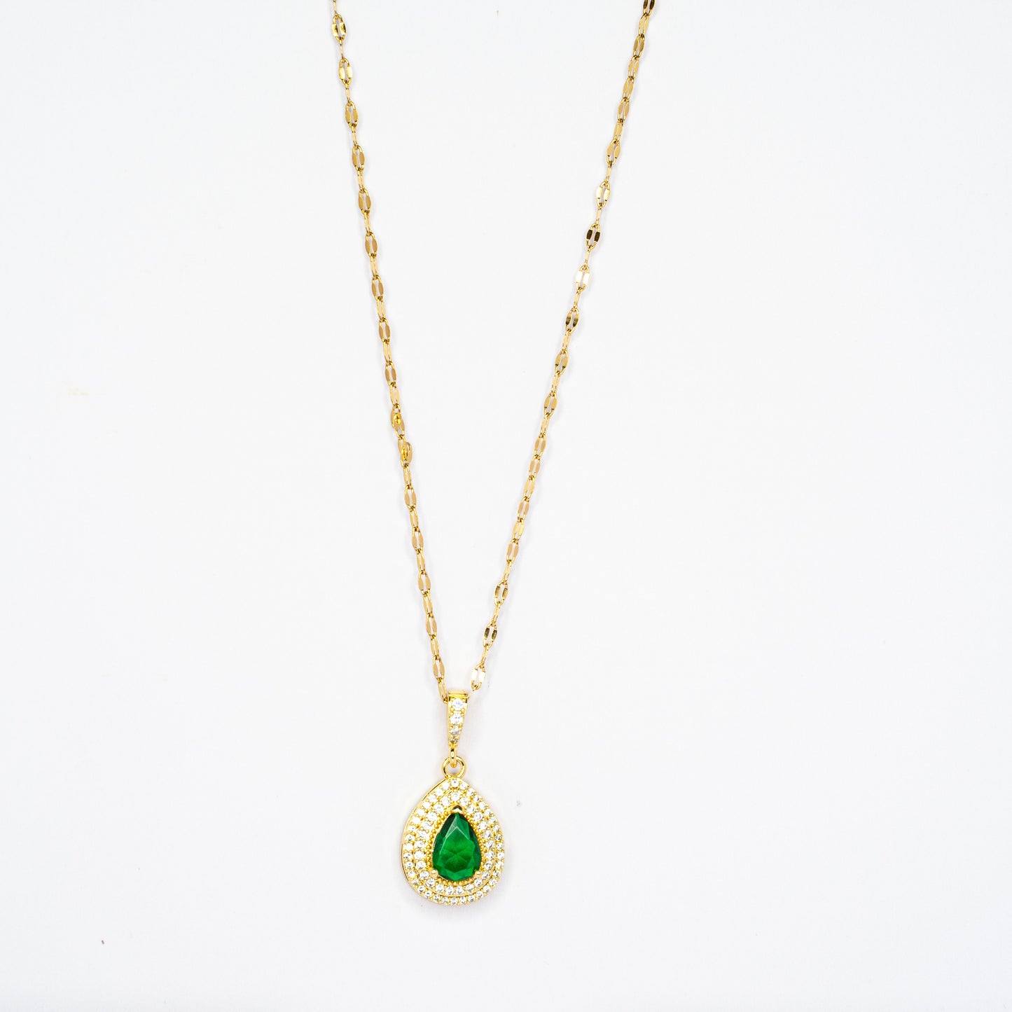 Green & White Water Drops Pendant Chain