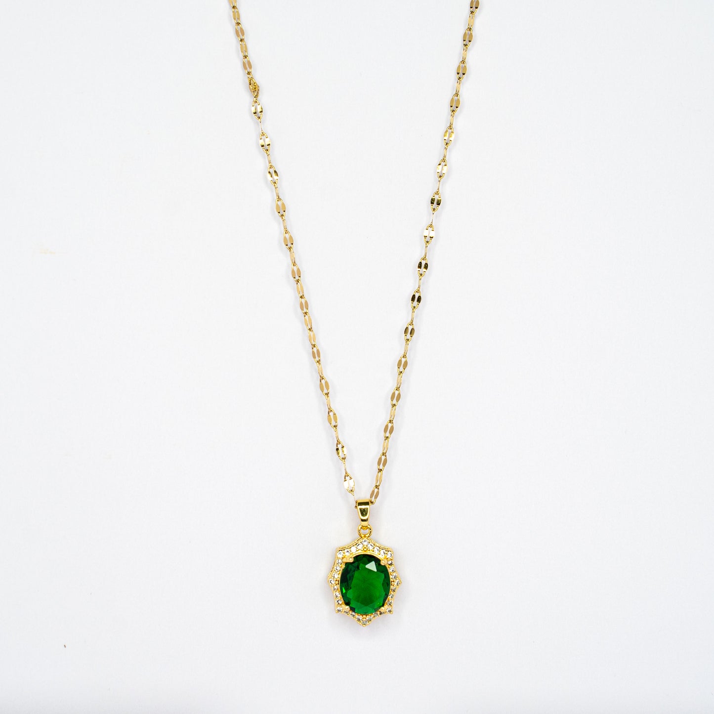 Green Oval Drop Pendant Chain
