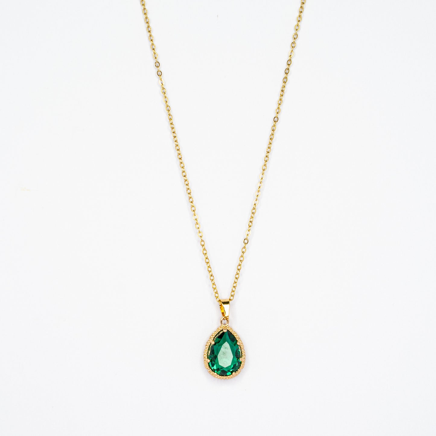 Green Oval Drop Pendant Chain