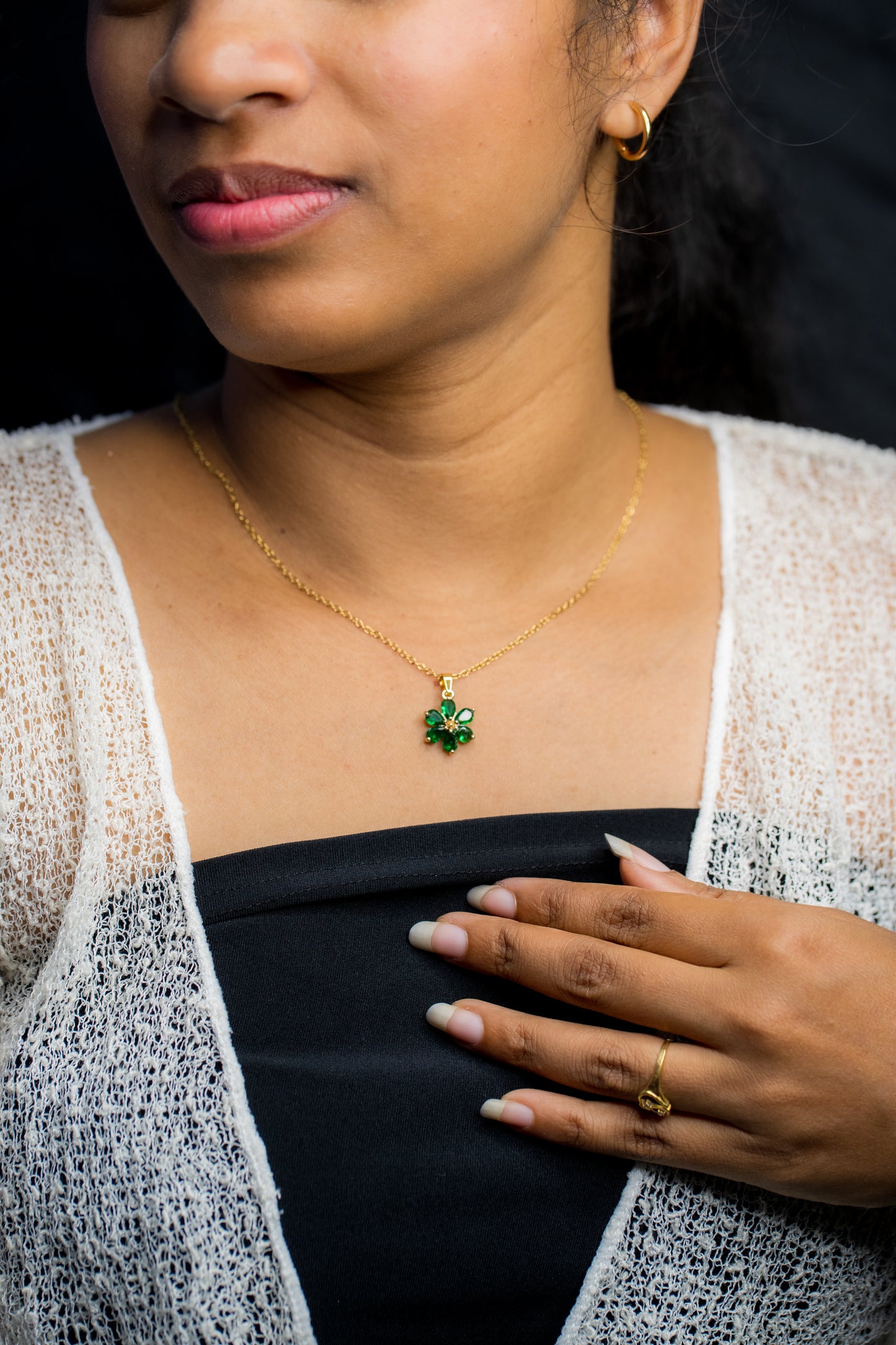 Green 6-Petal Flower Pendant Chain
