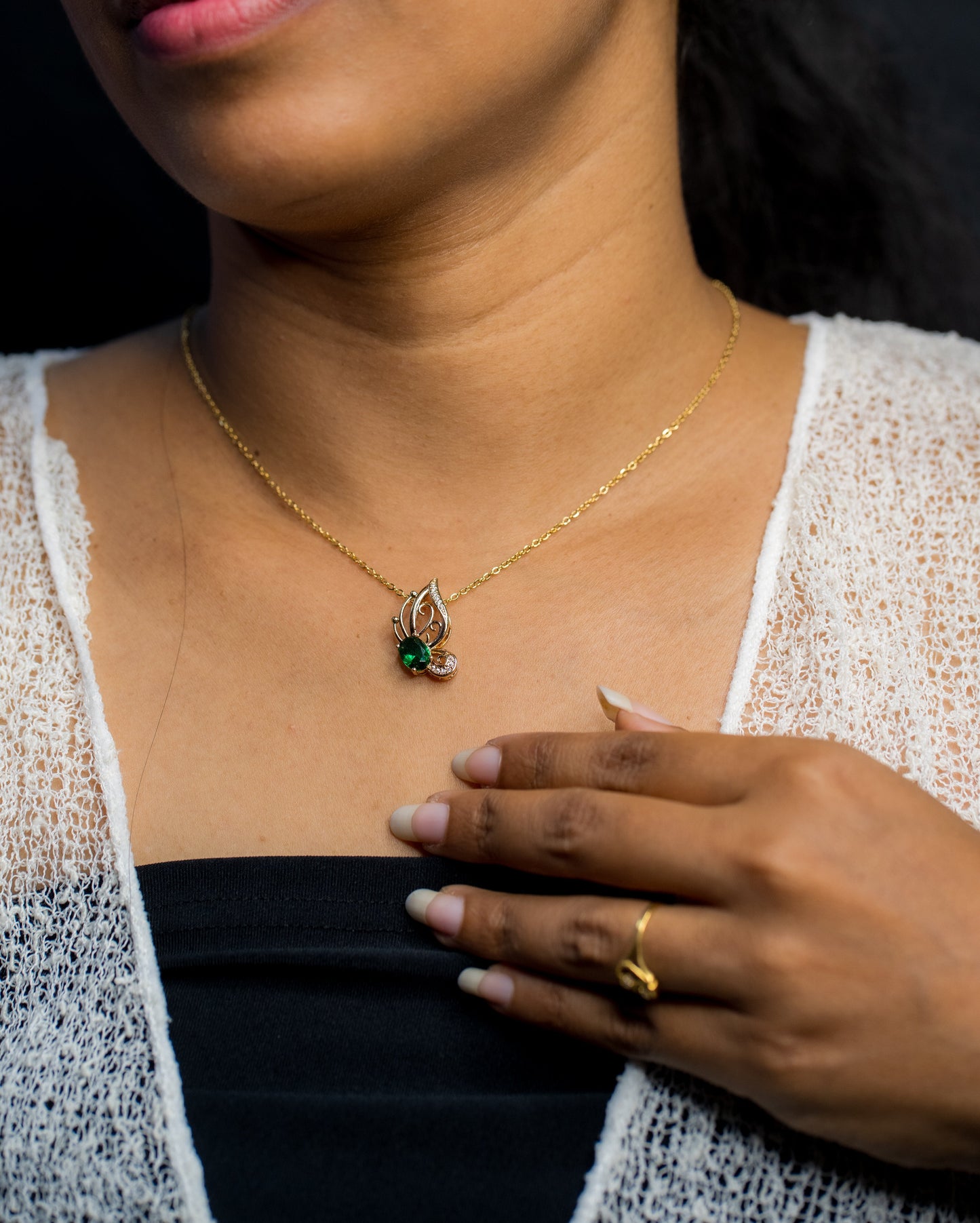 Green Flying Butterfly Pendant Chain