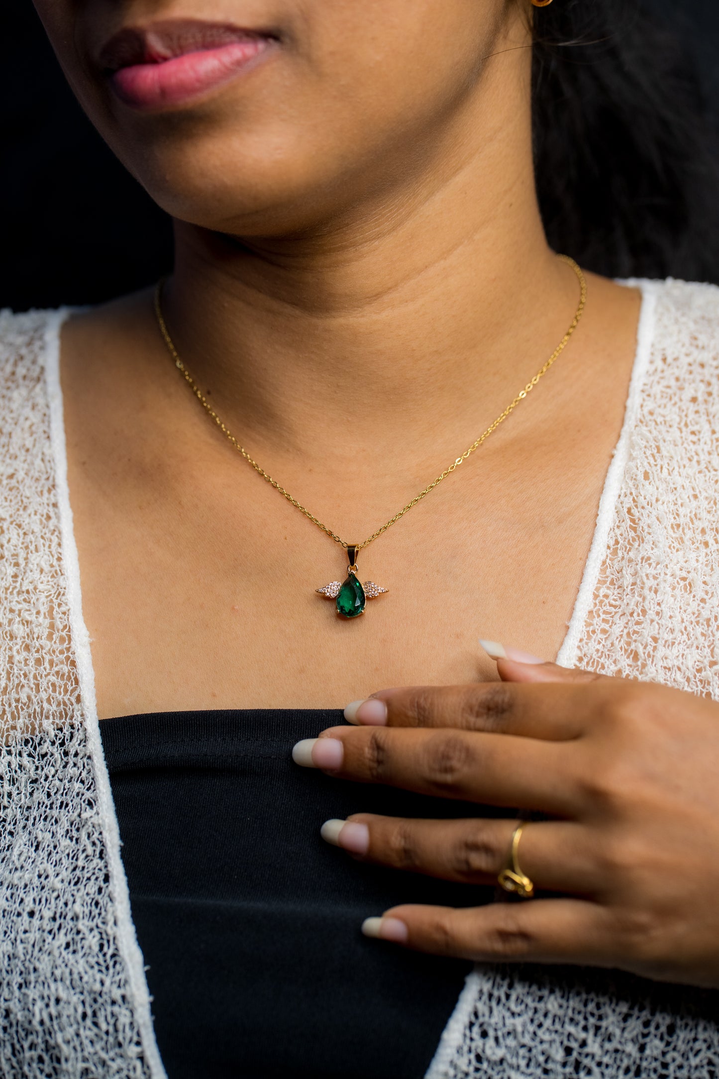 Green Fairy Wings Pendant Chain