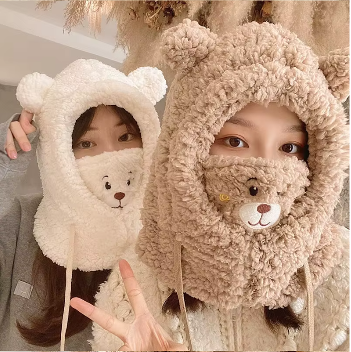 Cozy Teddy Bear Fleece Hood & Face Warmer