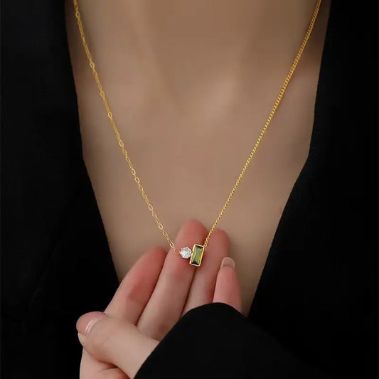 Green Rectangle diamond Pendant Chain