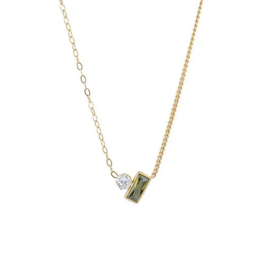 Green Rectangle diamond Pendant Chain