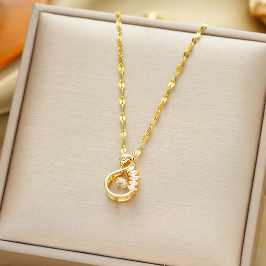 Serene White Swan Charm Pendant Chain