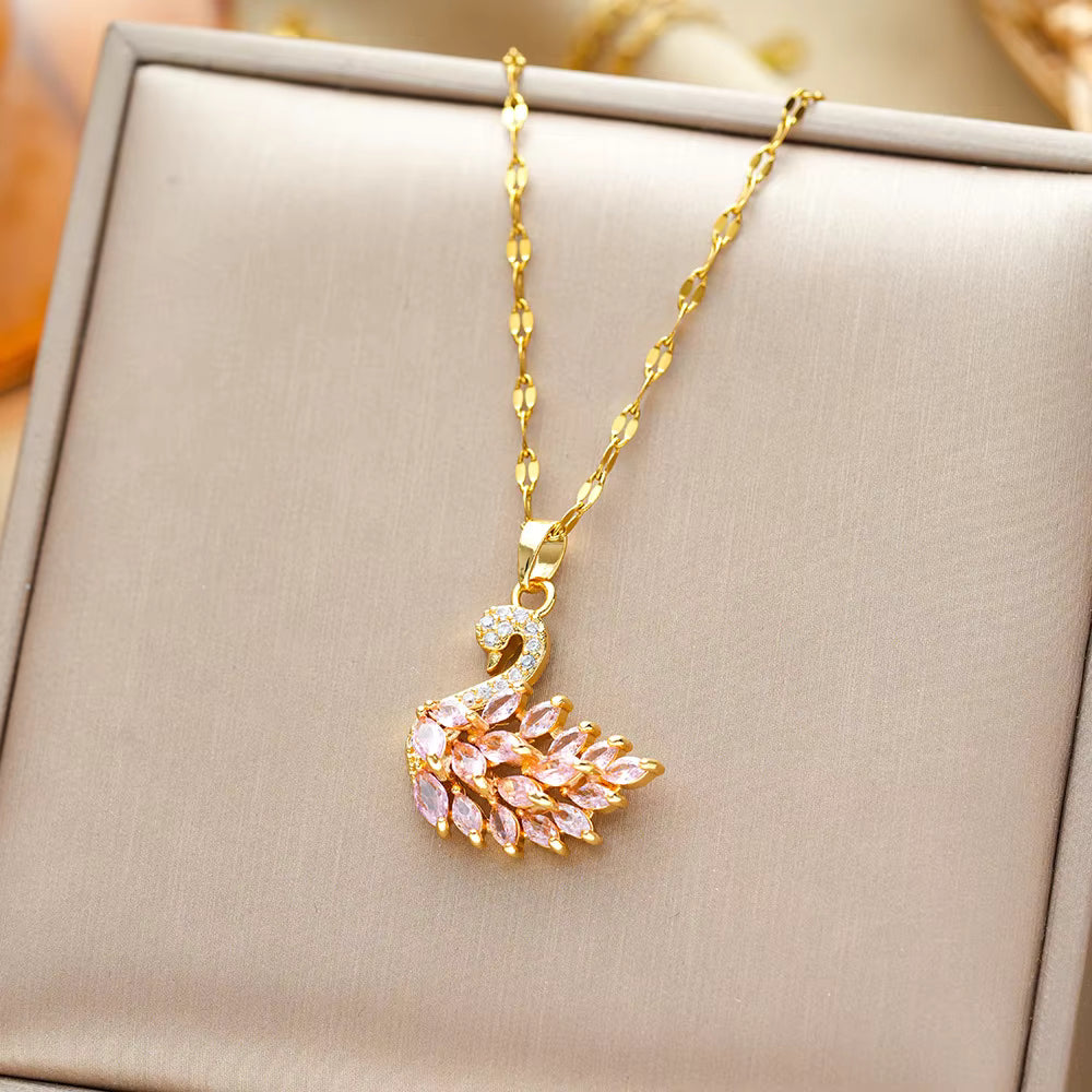 Blush Pink Swan Pendant Chain