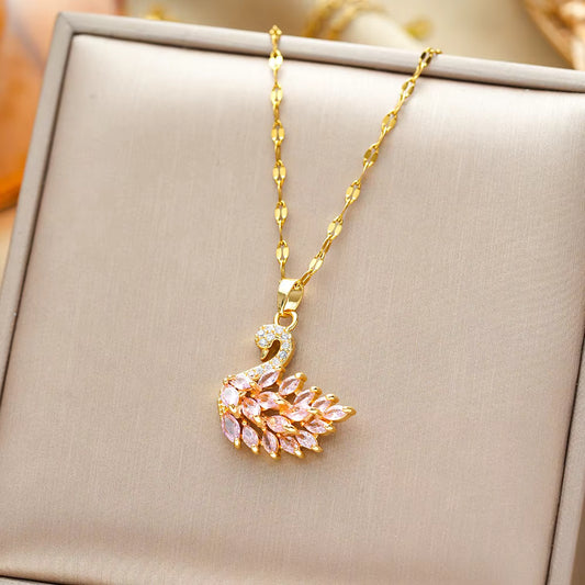 Blush Pink Swan Pendant Chain
