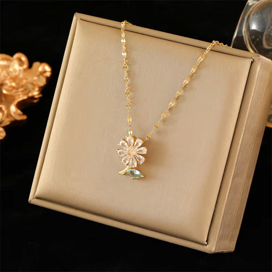 Golden Radiance Sunflower Pendant Chain