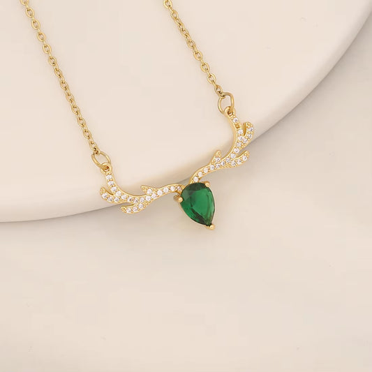 Green Deer Horn Pendant Chain