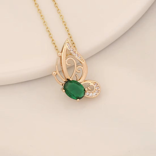Green Flying Butterfly Pendant Chain