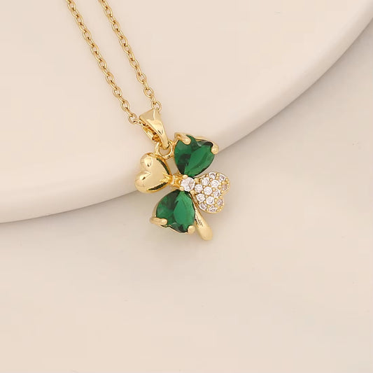 White Stoned Clover Pendant Chain