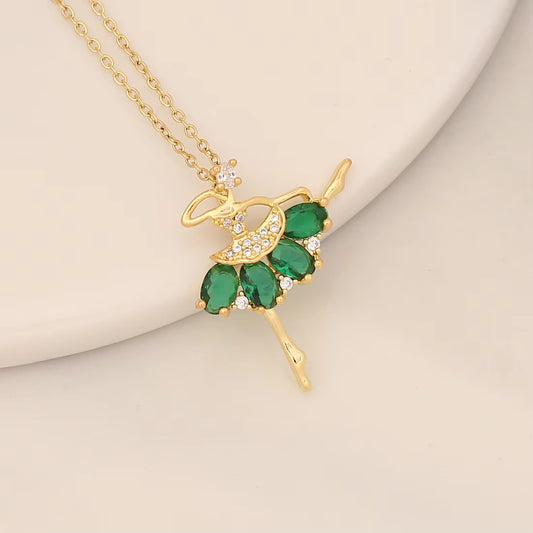 Green Dancing Ballerina Pendant Chain