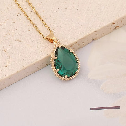 Green Water Drop Pendant Chain