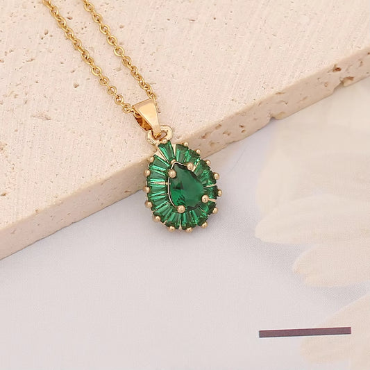 Green Stone Drop Pendant Chain