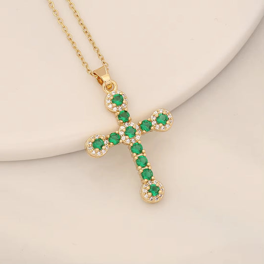 Green Jesus Cross Pendant Chain