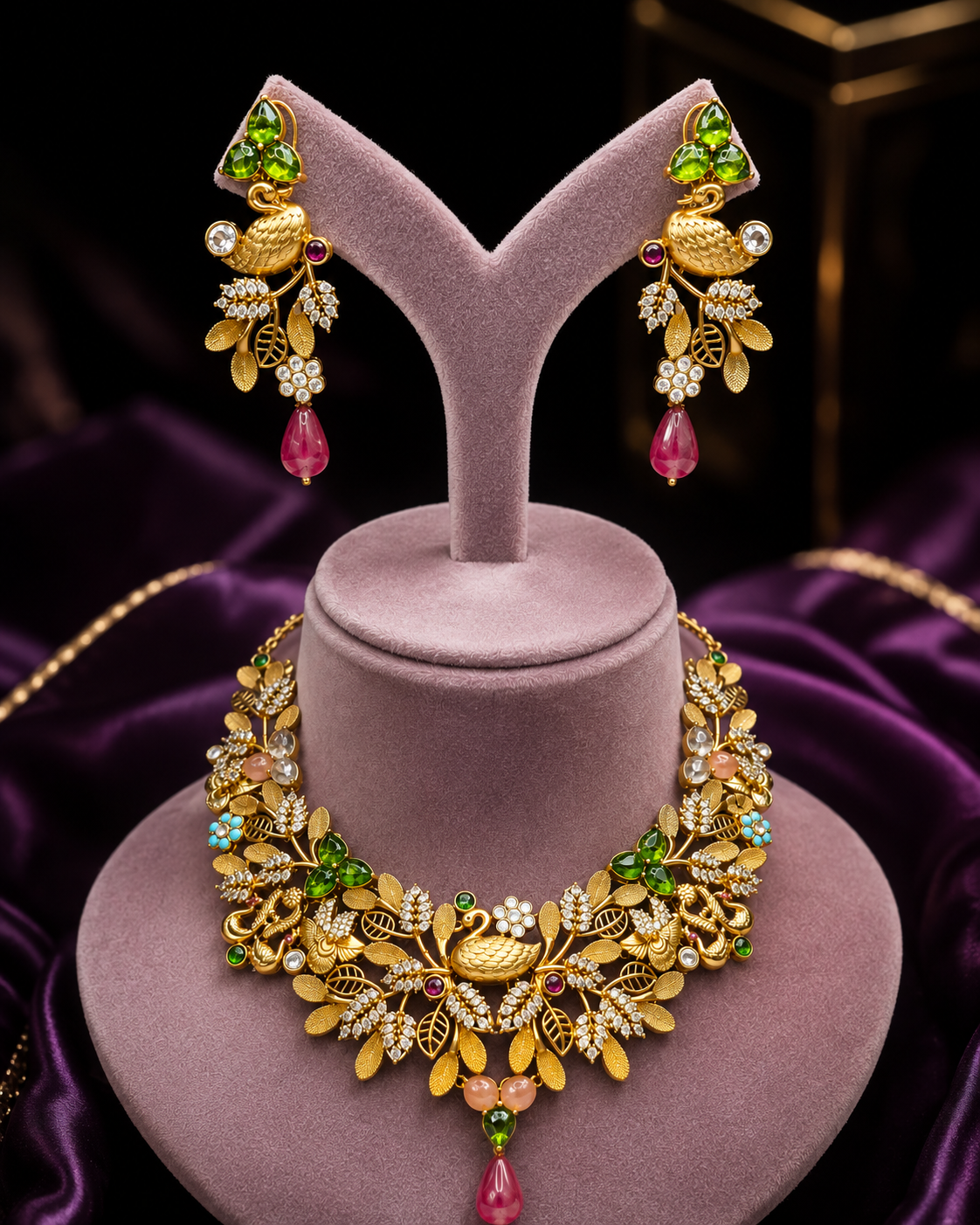 Swan Gold Plated Necklace Set with Earrings
