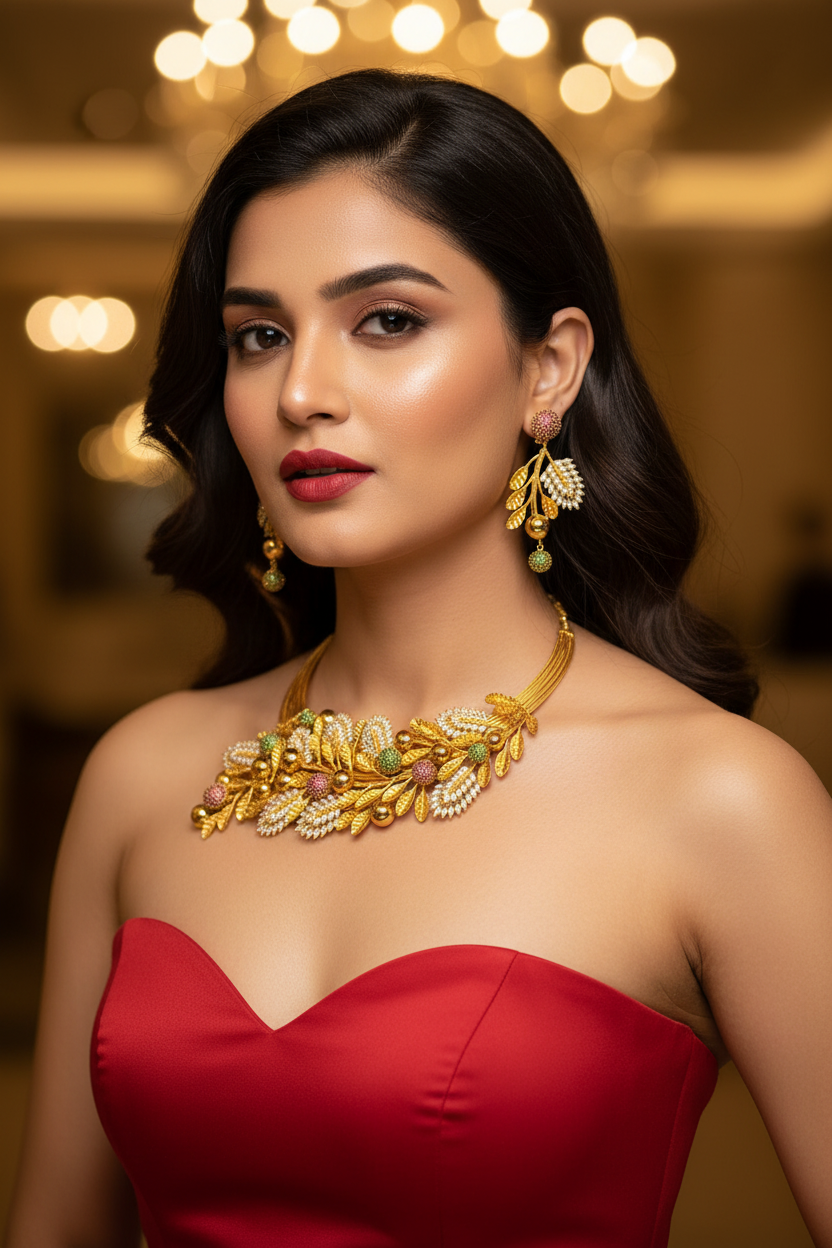 Grape vine Stone Gold Plated Necklace Set