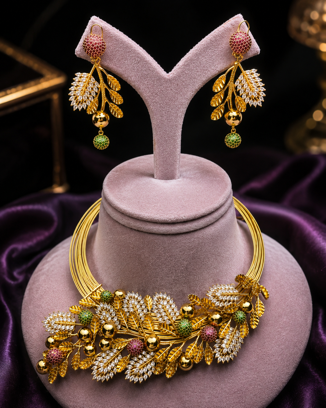 Grape vine Stone Gold Plated Necklace Set