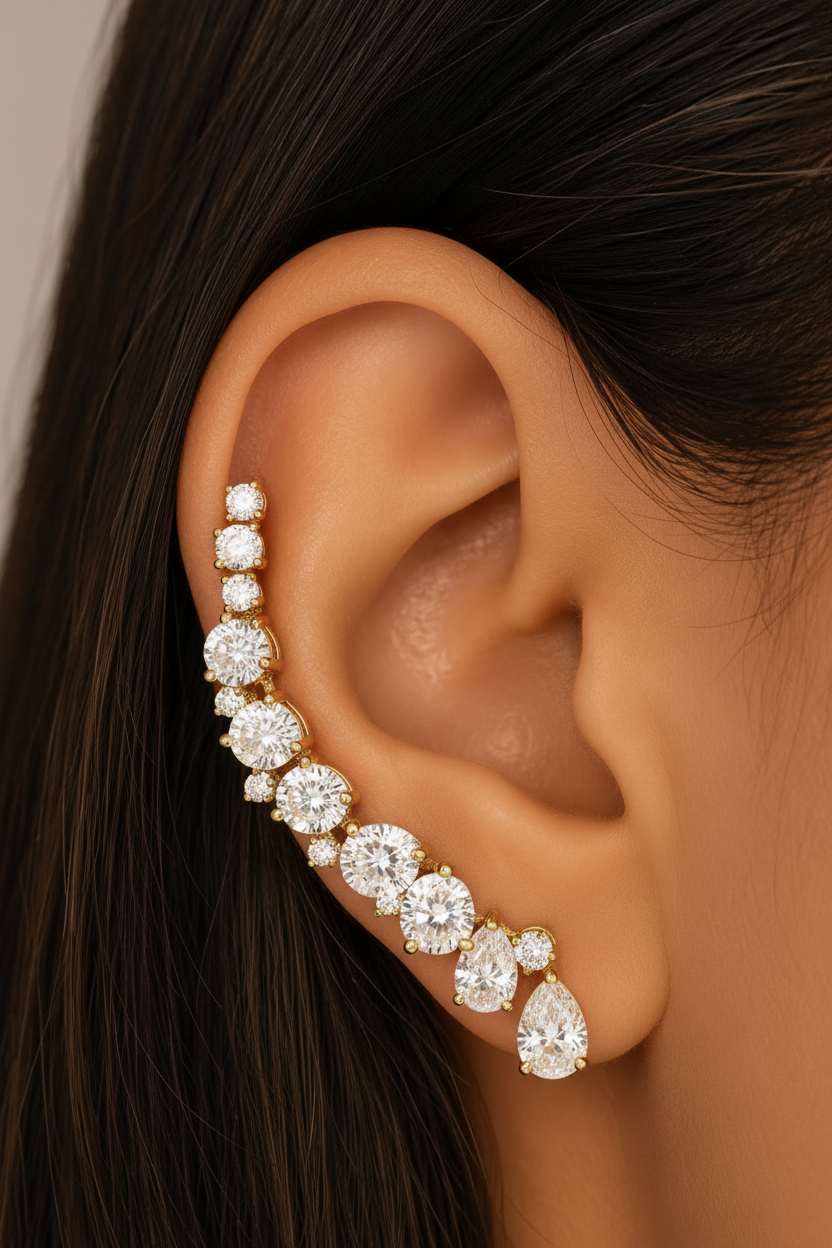 Golden Bloomy Ear Climber - Large