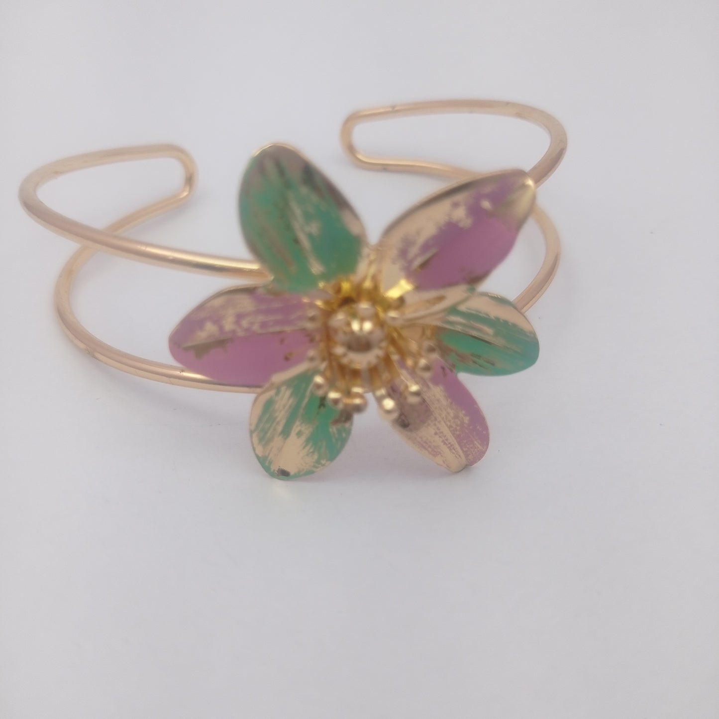 Hawaiian Flower Gold-Plated Cuff Bangle