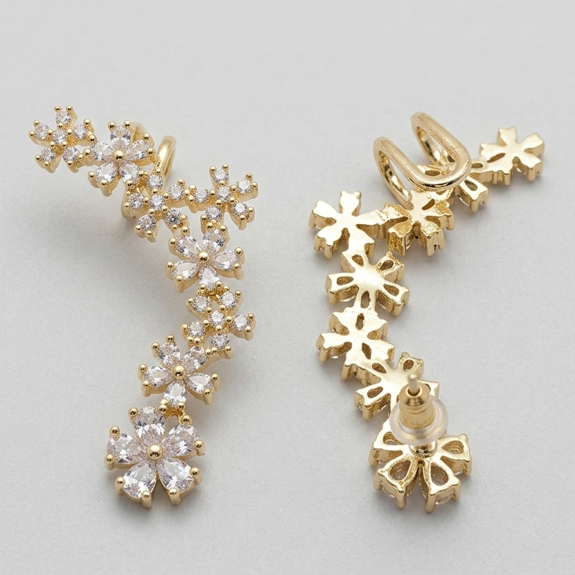 Golden Bloomy Ear Climber - Large