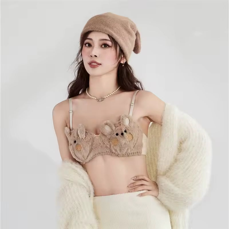 Plush Bunny-Inspired Fuzzy Bra Top