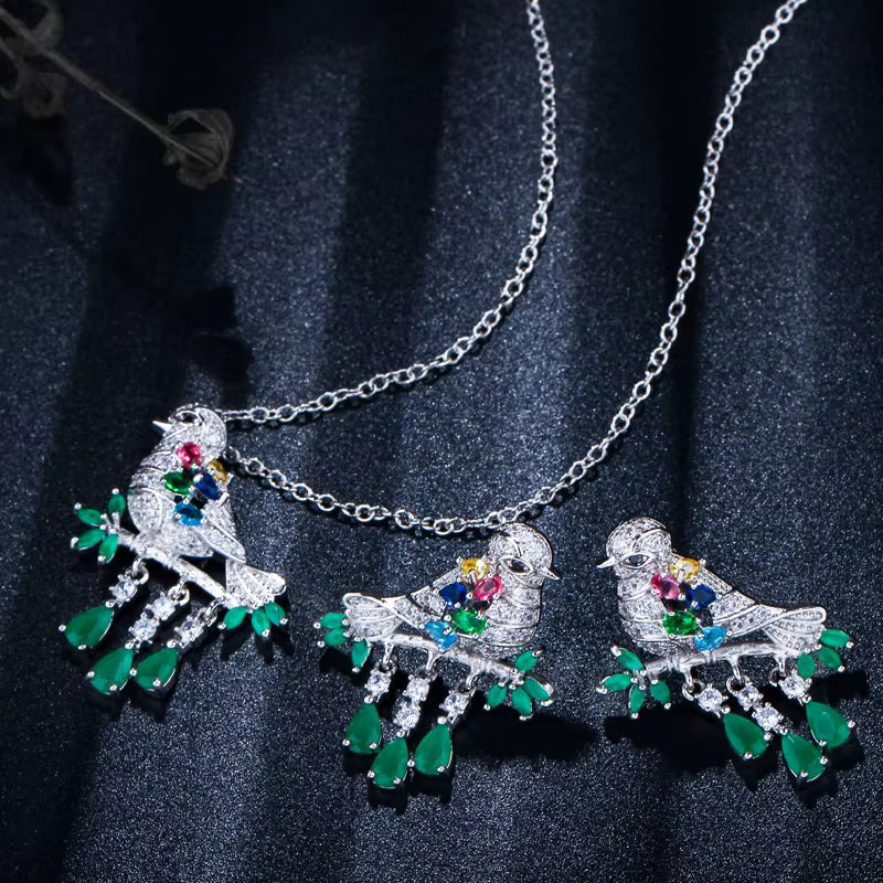 Luxe Green Zirconia Bird Jewelry Set