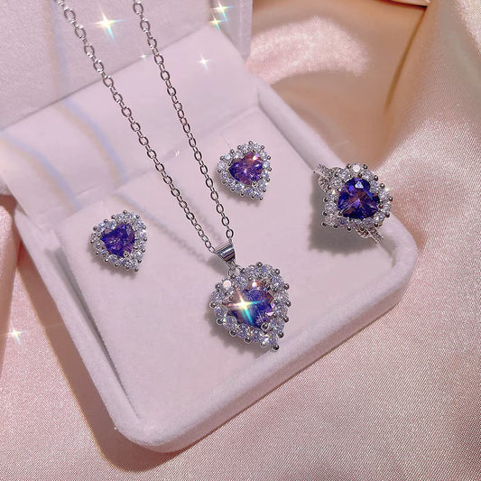 Luxe Purple Heart Zirconia Jewelry Set