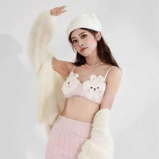 Plush Bunny-Inspired Fuzzy Bra Top
