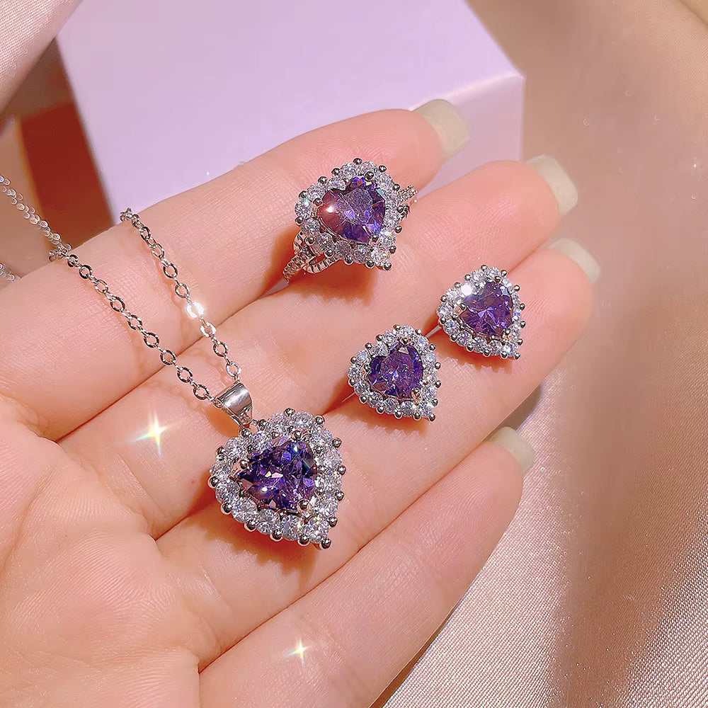 Luxe Purple Heart Zirconia Jewelry Set