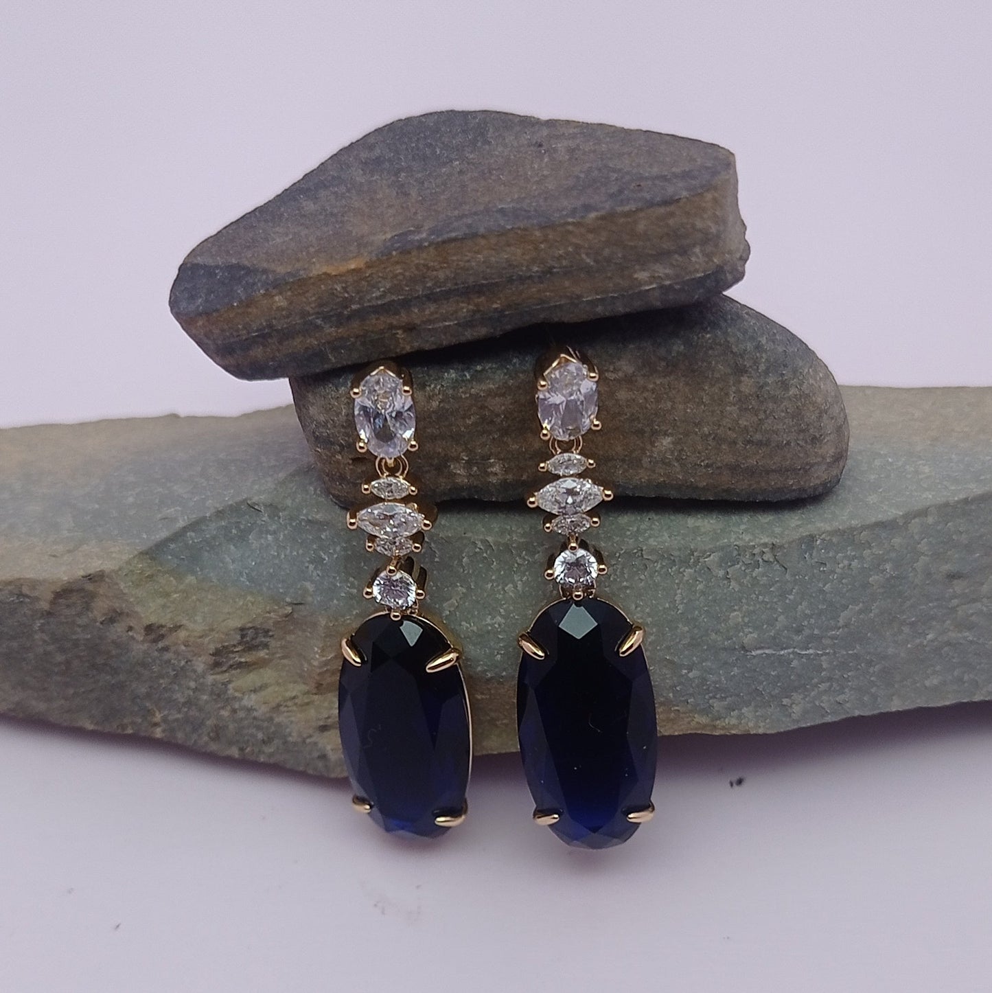 Blue Oval Crystal Drop Earring