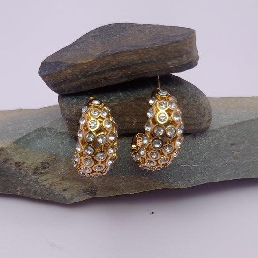 Stone and Gold Medium Hoop Earring