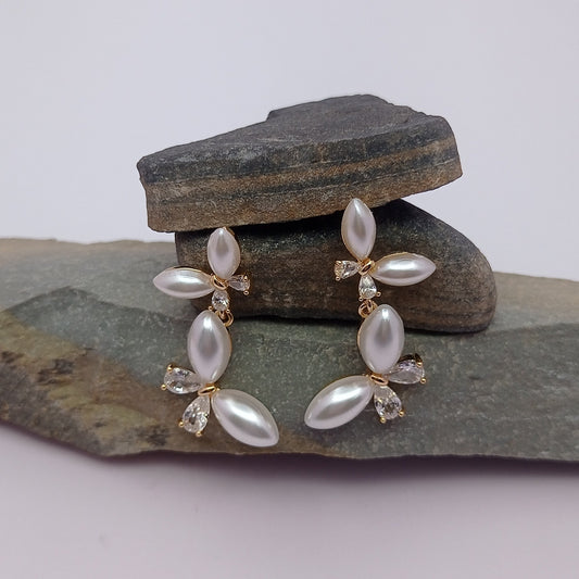 Pearl and Stone Butterfly Drop Earring