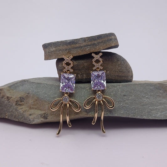 Purple Bow Charm Drop Earring