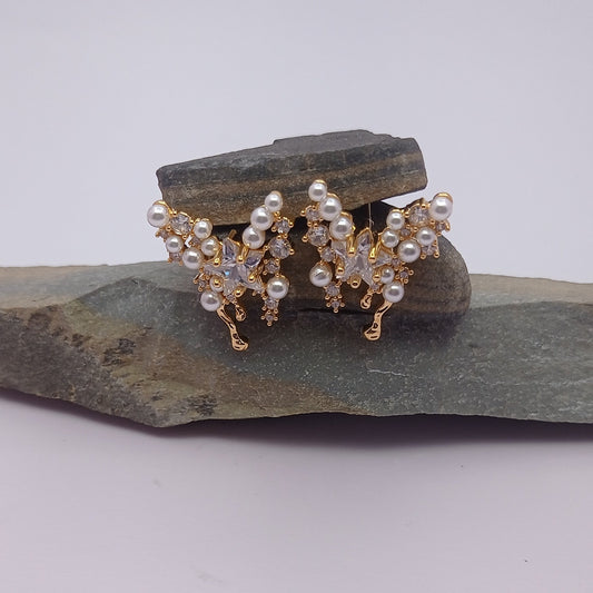 Pearls and Stones Butterfly with Star Center Earring