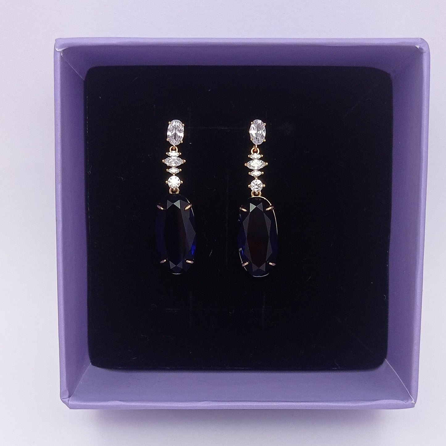 Blue Oval Crystal Drop Earring