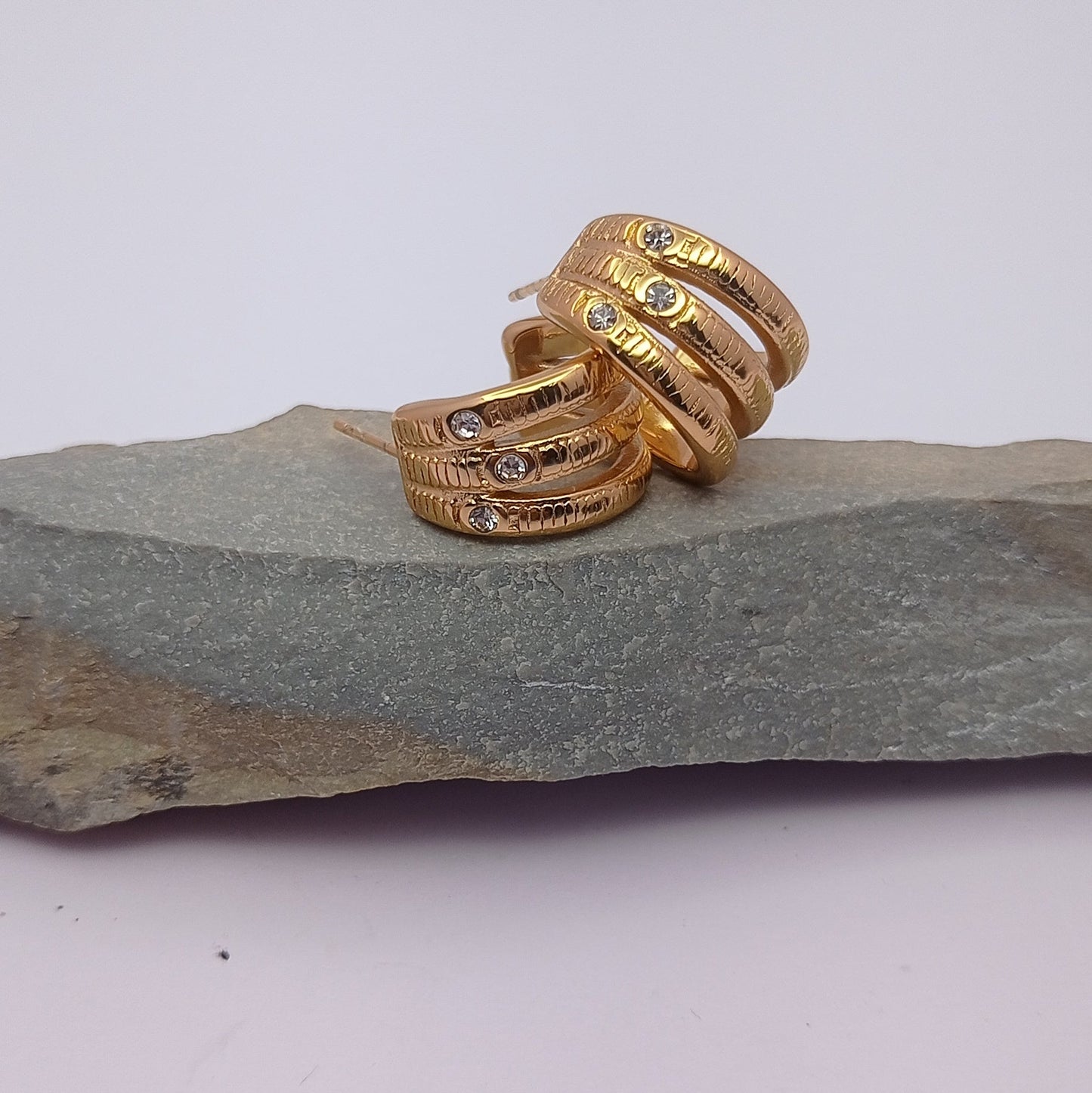 Bold Stoned Three Line Statement Earring