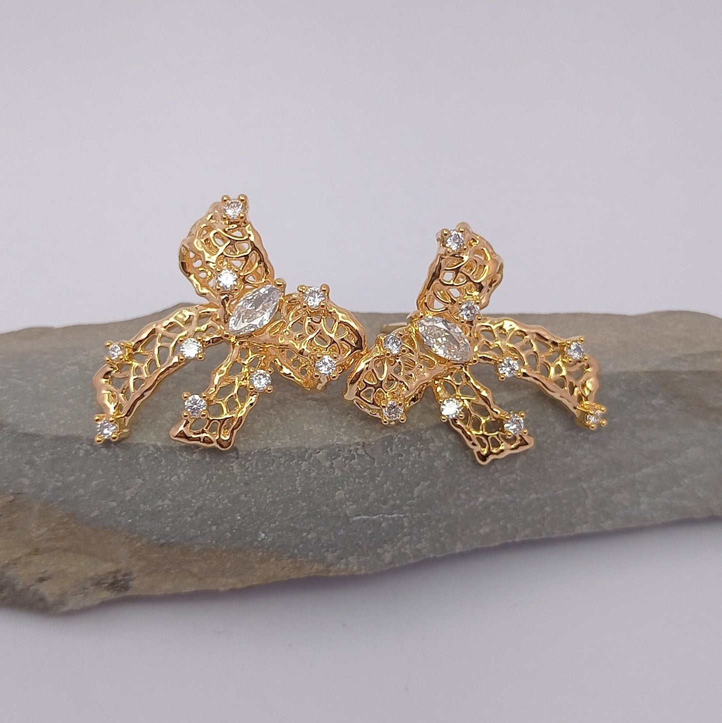 Big Bow with White Stones Earring
