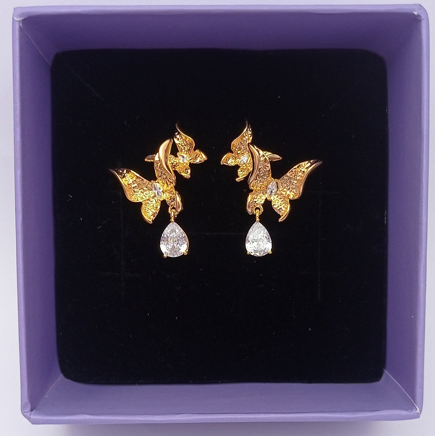 Two Butterfly Hanging White Stone Drop Earring