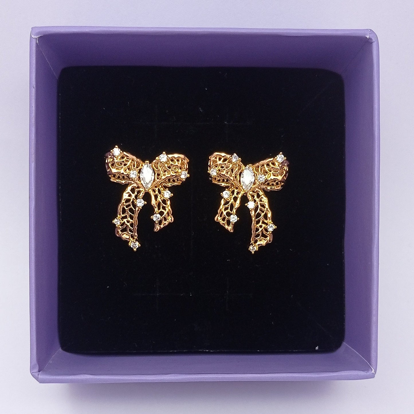 Big Bow with White Stones Earring